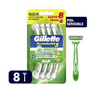 Gillette Prestobarba3 Sensitive Máquina de Afeitar con Aloe 8 Uds